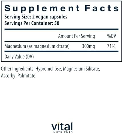 Vital Nutrients Magnesium Citrate 150mg - Promotes Relaxation - Supports Sleep, Bone, Heart, Muscle, Kidney, & Nerve Health* - Vegan Supplement - Gluten, Dairy, Soy Free - 100 Capsules