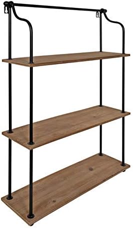 Kate and Laurel Walters Wood and Metal 3-Tier Shelving, 21" x 32", Rustic Brown and Black, Shabby-Chic Industrial Shelves for Storage and Decor