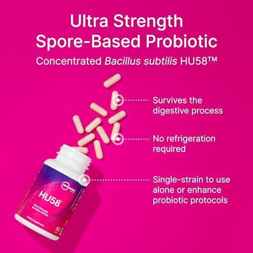 Microbiome Labs HU58, Bacillus Subtilis, Probiotic for Women & Men, 60 Ct