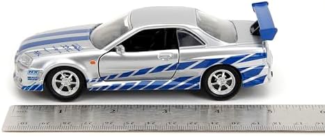 Jada Toys Fast & Furious 1:32 Brian's Nissan Skyline GT-R R34 Die-cast Car Silver/Blue, Toys for Kids and Adults