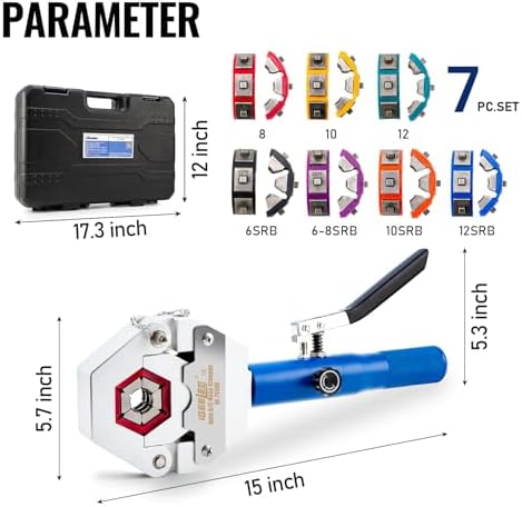 Hydraulic Hose Crimper AC Crimping Tool for Barbed & Beaded Hose Fittings | 7 Die Set for Air Conditioning Repair | IG-71500