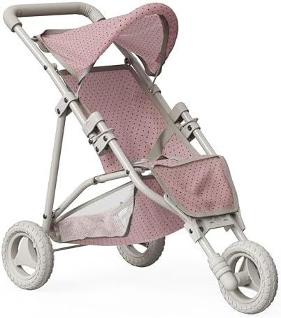 Olivia's Little World Doll Jogging-Style Stroller with Canopy, Storage Underneath, Pink and Cream and Gray | Canopy, Storage Underneath