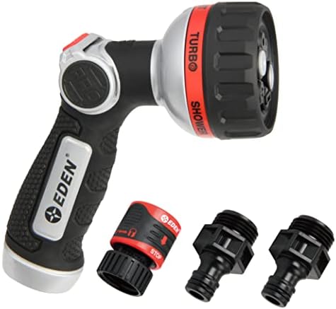 Eden Metal 7-Pattern Hose Nozzle: Thumb Control, Heavy-Duty Zinc Alloy