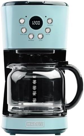 HADEN 12-Cup Programmable Coffee Maker for Home or Office, Putty & Chrome – Drip Brewer Machine with Brew Strength, Delay Brewing