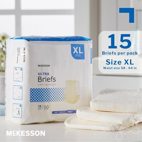 McKesson Ultra Briefs, Heavy Absorbency, Medium, Unisex, 44 in, 96 ct | Disposable, Elastic Leg Gathers and Contoured Fit for Men and Women, Incontinence