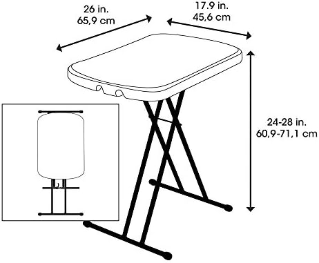 LIFETIME 80251 Adjustable Folding Laptop Table TV Tray, 26 Inch, White Granite