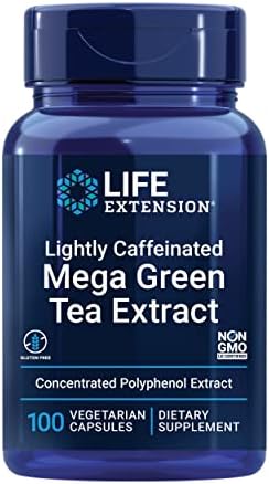 Life Extension Lightly Caffeinated Mega Green Tea Extract, Camellia sinensis Extract with Concentrated EGCG polyphenol Content, Gluten-Free, Non-GMO