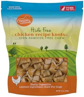 Canine Naturals Rawhide Free Chicken Recipe Dog Chews, Mini Knots, 12 Count