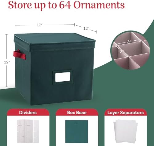 Storage Ornament Box - Holiday Organizer Cube with 64 Individual Compartments and Adjustable Dividers - For Christmas Decorations by Elf Stor