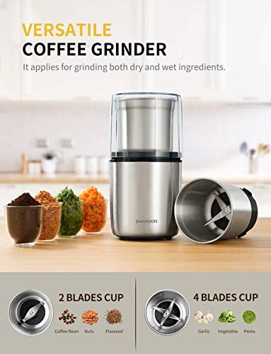 SHARDOR Electric Coffee Bean Grinder, Spice Grinder, 1 Removable Bowl with Stainless Steel Blade, Silver