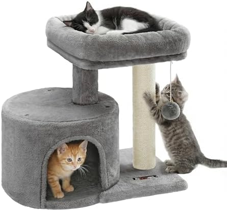 Feandrea Cat Tree, 18.5-in Small Cat Tower, Cute Kittens Condo, Smoky Gray