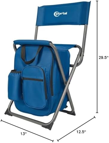 Portal Backpack Cooler Chair with Backrest, Portable Folding Stool | Blue, up to 350 lbs, Cup Holder, Zipper Pocket, Non-slip Foot