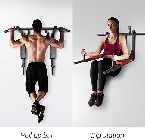 OneTwoFit Multifunctional Wall Mounted Pull Up Bar Chin Up bar Dip Station for Indoor Home Gym Workout