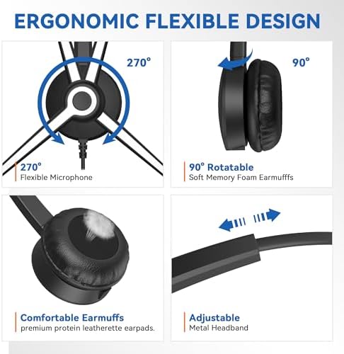 Wantek Corded Telephone Headset Mono w/Noise Canceling Mic for Avaya Aastra Allworx Adtran Alcatel Lucent AltiGen Comdial Digium Gigaset InterTel Mitel Plantronics MiVoice Landline Deskphones(F600S1)