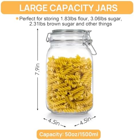 CHEFSTORY 50oz Glass Food Storage Jars with Airtight Clamp Lids, 3 Pack