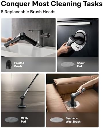 HOTO Flexi™ Cordless Electric Spin Scrubber, for Bathtub, Bathroom, Tile | Adjustable Angle, Extendable Handle, Smart Display, IPX7 Waterproof