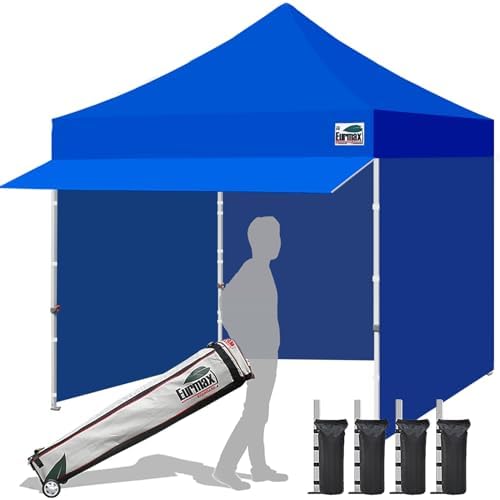 Eurmax USA 10x10 Pop Up Canopy,Commercial Tent with Patented No-Tip Rolling Bag,30sqft Extension Awning & 4 Zippered Removable Walls,UV & Water Resistant,Heavy Duty Instant Shelter Gazebo,White