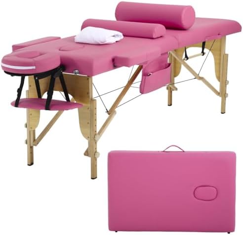 BestMassage Massage Bed Portable Massage Table 28 inch Wide Lash Bed Height Adjustable 2 Folding Spa Table with Towel Hanger Oil Pouch Half Bolster Round Bolster Non-Woven Bag