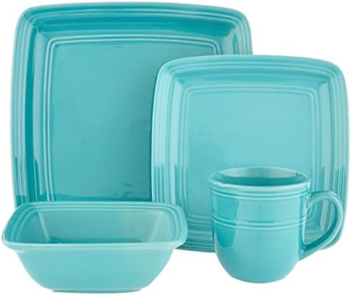 American Atelier Madelyn Square Dinnerware Set, 16-Piece, Turquoise Green