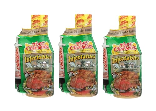 Tony Chachere Injectable Marinade 17 Fl Oz, Roasted Garlic and Herb (Pack of 3, Garlic)