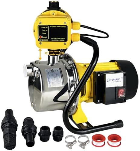 TDRRICH 1HP Water Pressure Booster Pump with Automatic Controller for Whole House, 110v Shallow Well Portable Water Stainless Steel Pump