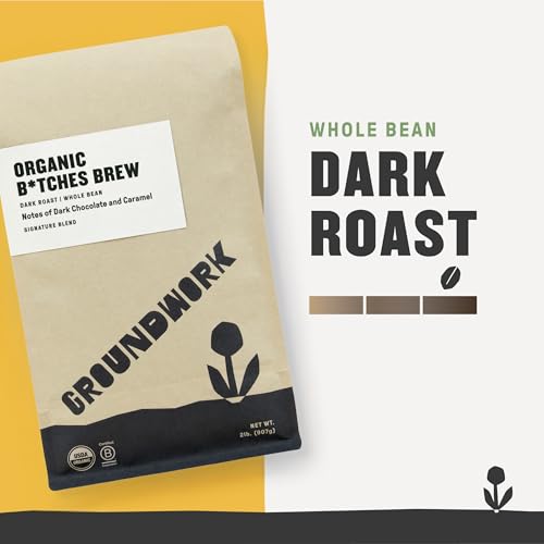 GROUNDWORK B*tches Brew Whole Bean Coffee Dark Roast Blend - USDA Organic Signature Blend Coffee Beans - 12oz Bag (Pack of 1)