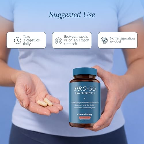 Vitamin Bounty Pro-50 Probiotic 50 Billion CFU - 13 Strain Supplement for Men & Women + Prebiotics - Digestive Health & Gut Support - Lactobacillus & Bifidobacterium - Delayed Release Capsules, 2 Pack