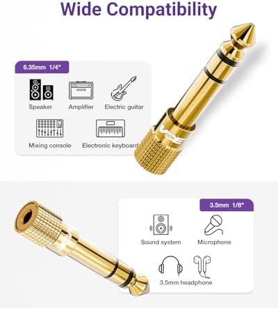 VCE 3.5mm to 1/4 Adapter Stereo Headphone Adapter, 24K Gold-Plated, 2-Pack | Seamless Audio Connection, Premium Sound Fidelity, Secure TRS Connection for Aux Cable, Guitar Amplifier, Headphone