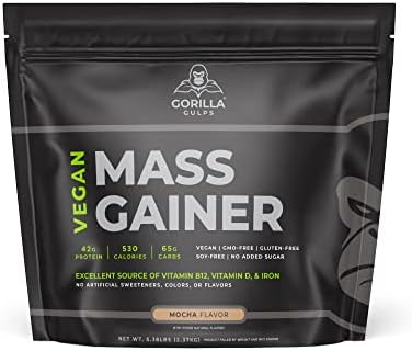 Gorilla Gulps – Mocha Vegan Mass Gainer – 5 lb Natural High Calorie Protein Powder – GMO, Gluten, Dairy