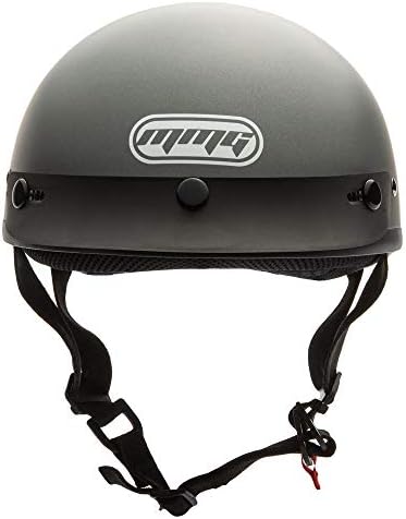 MMG Adult Half Shell Helmet, Motorcycle/Scooter/Moped, Matte Gray, Medium | Lightweight Polycarbonate/ABS half shell, goggles included. Padded washable liner, double D-ring strap. DOT FMVSS-218.