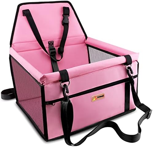 Petbobi Dog Car Seat for Small Dogs and Cats up to 15 lbs, Portable Booster | Pink, Water-resistant Oxford fabric, PVC Tubes, Folds Flat, Clip-on Leash Keeps Pups Secure and Drivers Focused