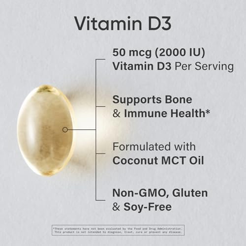 Sports Research® Vitamin D3 5000iu/125mcg with Coconut Oil, 360 Softgels | Extra Strength Vitamin D Supplement | Immune, Bone, Mood Support | Non-GMO, Soy Free - 360 Servings
