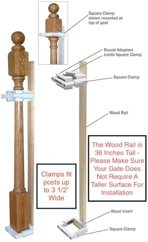 Safety Innovations No Hole Stairway Baby Gate Mounting Kit - Fits Posts from 2 3/4 inches to 3 1/2 inches Wide with Square or Round Tops - No