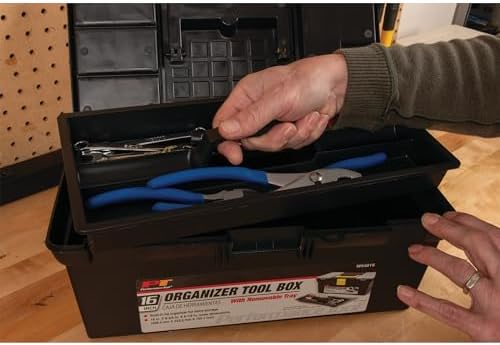 Performance Tool W54026 26 in. Steel Tool Box with Removable Tote | Heavy duty steel storage box and organizer. Recessed ergonomic comfort handle. Strong double latch with padlock eyehole