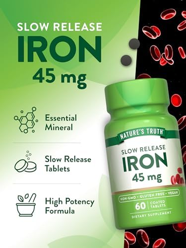 Nature's Truth Iron Supplement | 45 mg | 60 Pills | Ferrous Sulfate | Non-GMO & Gluten Free Vitamin for Men and Women