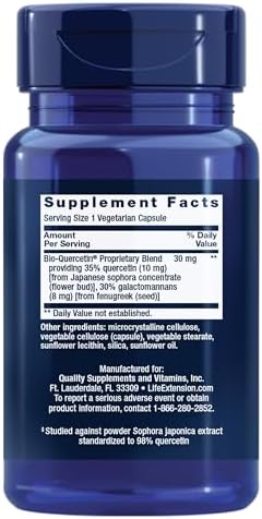 Life Extension Bio-Quercetin, Immune Health Supplement, Heart Health Support, Gluten Free, Non-GMO, Vegetarian, 30 Capsules
