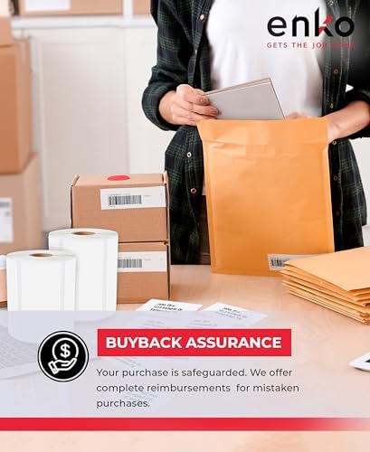 enKo 30252 12 Rolls | 4200 Address and Shipping Labels (1-1/8 x 3-1/2 in) | Water resistant Direct Thermal Return Address and Barcode Labels Compatible with Dymo LabelWriter 450 Turbo and 4XL Printers