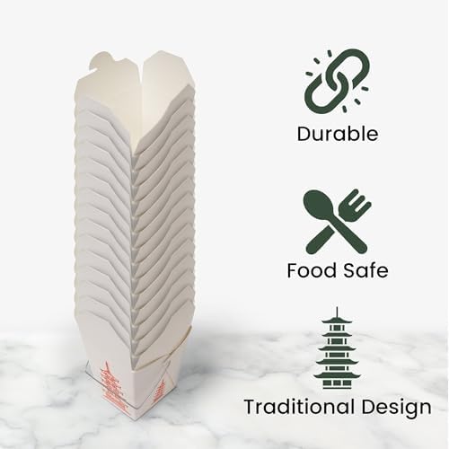 15 Count 16 oz Pagoda Wire Handle Chinese Takeout Box Oyster Pails