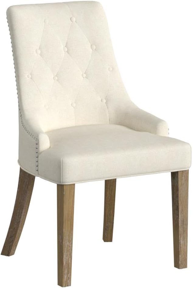 Roundhill Furniture Button Tufted Solid Wood Wingback Hostess Chairs with Nail Heads, Set of 2, Tan, White, "Tan, 24D x 22W x 39H in