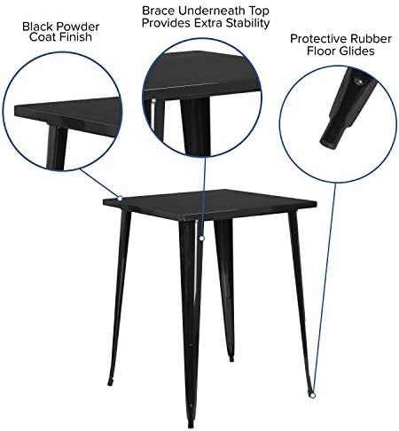 EMMA + OLIVER 31.5" Sq Black Metal Bar Height Table | Commercial Grade, Indoor/Outdoor Use, Bar Height