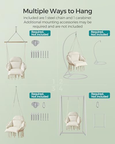 SONGMICS Hanging Chair, Boho Swing Chair with Large, Thick Cushion