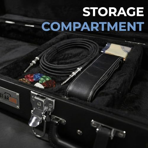 Gearlux Bass Guitar Hard Case, Fits Fender Precision/Jazz Bass and More with Exterior Lock and Key, Interior Accessory Compartment, and Plush Interior Padding - Black