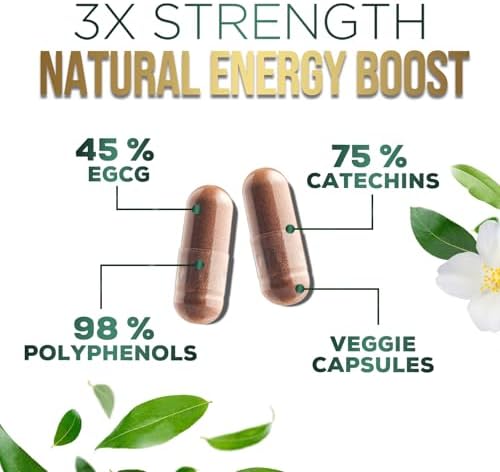 Green Tea Extract 1000mg Per Serving - 98% Polyphenols & 45% EGCG Capsules, Heart Support with Antioxidants - 3X Absorption Green Tea Pills Supplement, Natural Energy, Gentle Caffeine - 240 Capsules
