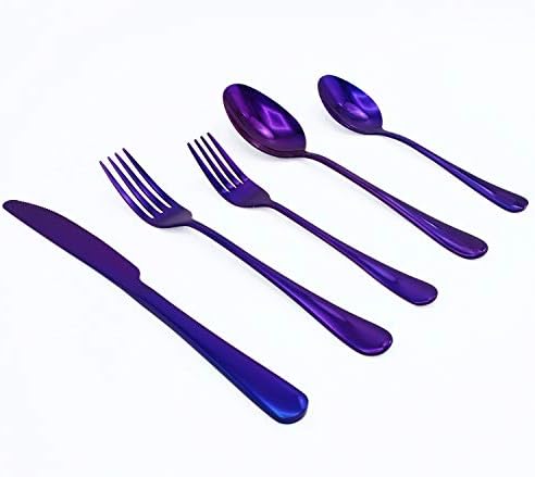Elyon 20-Piece Reflective Holographic Purple Flatware Set, Reflective Mirror Finish Cutlery Set, Silverware Set, Stainless Steel, Service For 4