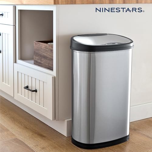Ninestars 13 Gallon Oval Automatic Trash Can, 50L Touchless Motion Sensor Garbage Can with Odor-Sealing Lid & One-Touch Manual Mode
