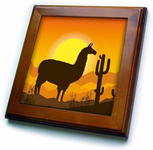 3dRose 8x8 Framed Tile - Lama Alpaca in Mexican Nature with Sunset in The Background Animal