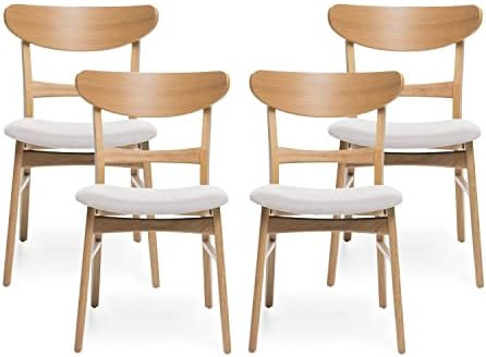 Christopher Knight Home Heather Mid-Century Modern Dining Chairs (Set of 4), Dark Gray and Natural Oak