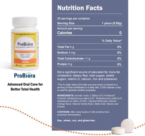 ProBiora Oral Probiotics for Teeth and Gums | Dental Probiotics for Improved Oral Health | Bad Breath Treatment for Adults | ProBiora3 Patented Probiotic Blend | Tooth Whitening | 30 Mint Tablets
