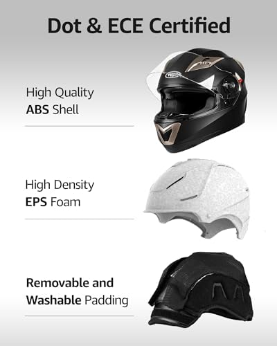 Motorcycle Full Face Helmet DOT Approved - YEMA Helmet YM-829 Motorbike Moped Street Bike Racing Casco Moto Helmet with Sun Visor for Adult,Youth Men and Women