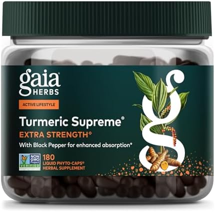 Gaia Herbs Turmeric Supreme Extra Strength - Helps Reduce Occasional Discomfort from Normal Wear & Tear*- 616 mg Organic Turmeric Curcumin Supplement with Black Pepper- 120 Vegan Liquid Phyto-Capsules